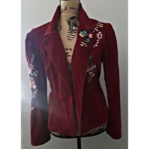 Boho Embroidered Floral Corduroy plum Jacket